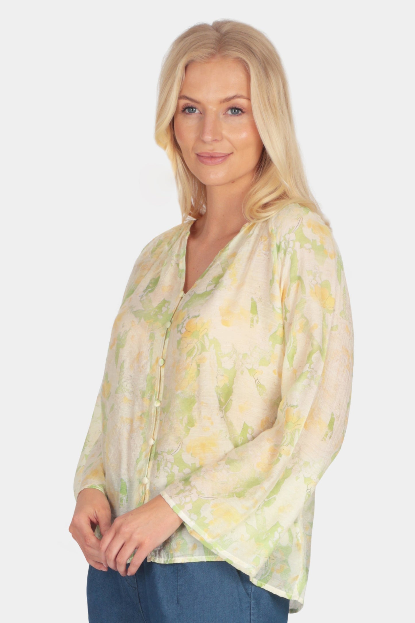 Tie-Dye Flute Sleeve Print Blouse