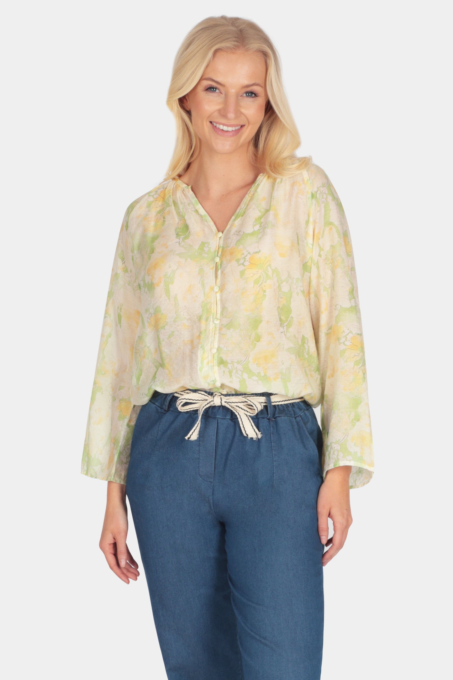 Tie-Dye Flute Sleeve Print Blouse