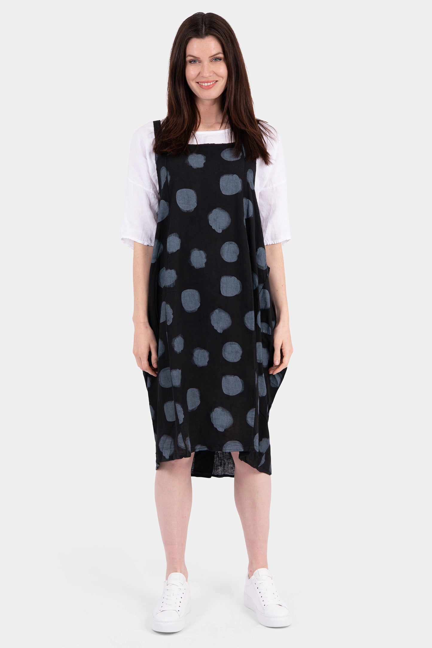 Polka Dot Pinafore Linen Dress