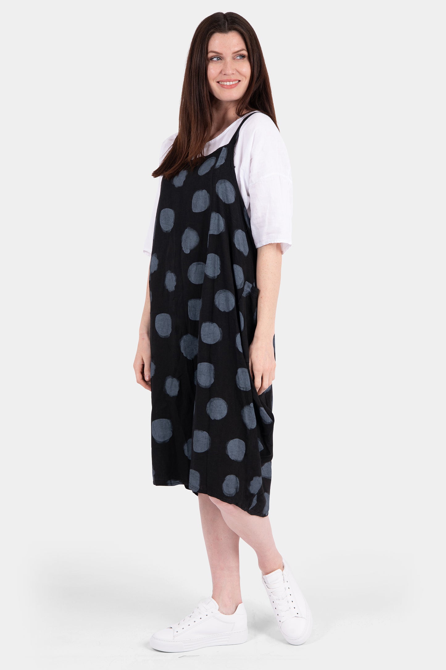 Polka Dot Pinafore Linen Dress