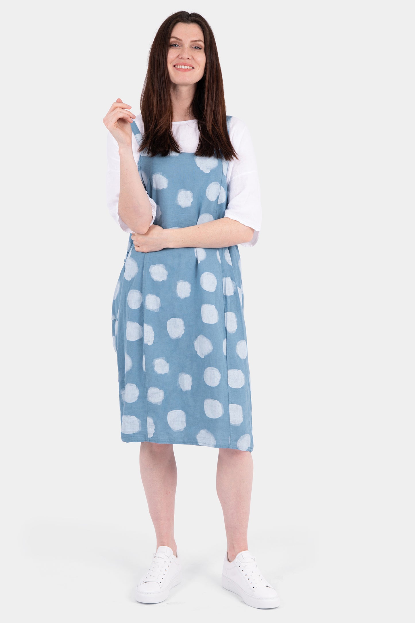 Polka Dot Pinafore Linen Dress