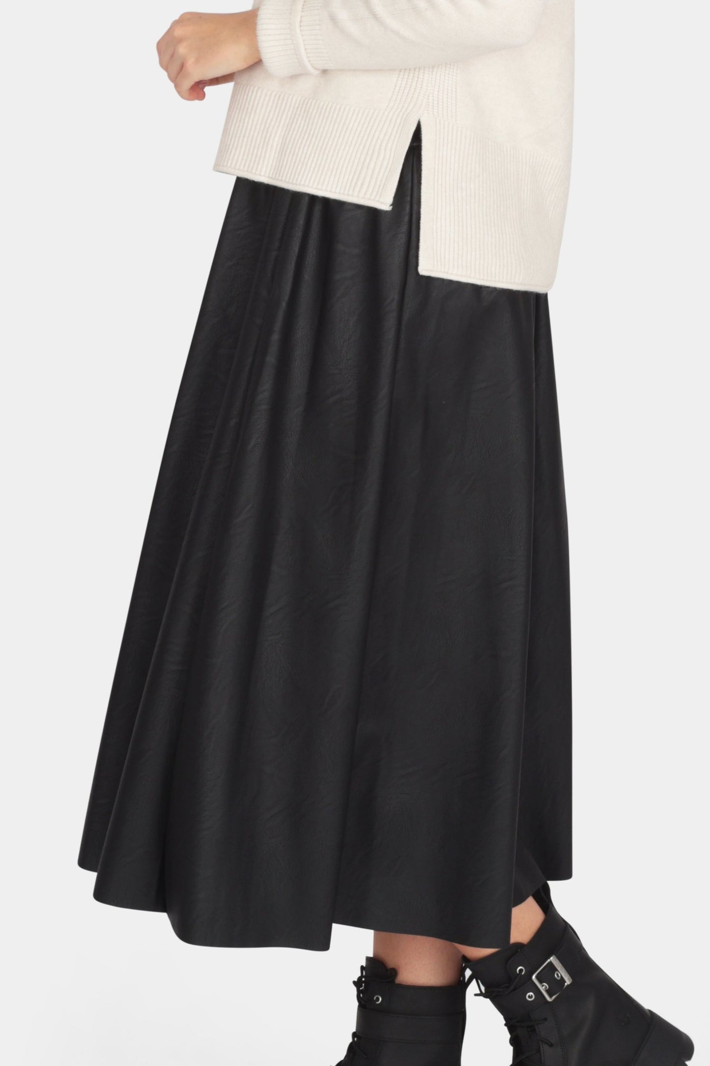 Vegan Leather Gathered Waist Skirt