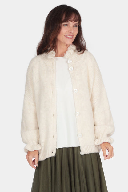 Frill Neck & Cuff Alpaca Cardigan