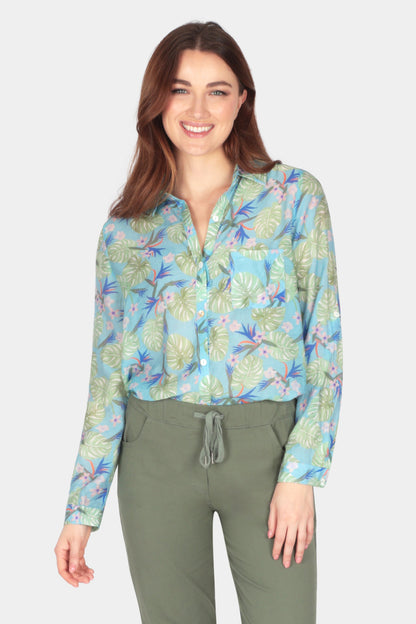 Leaf Print Collar Blouse