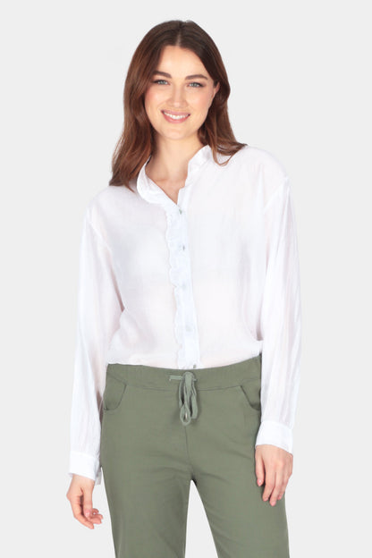 Silk Ruffle Front Blouse