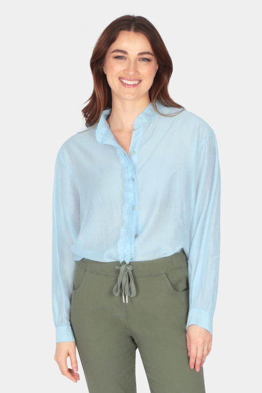 Silk Ruffle Front Blouse