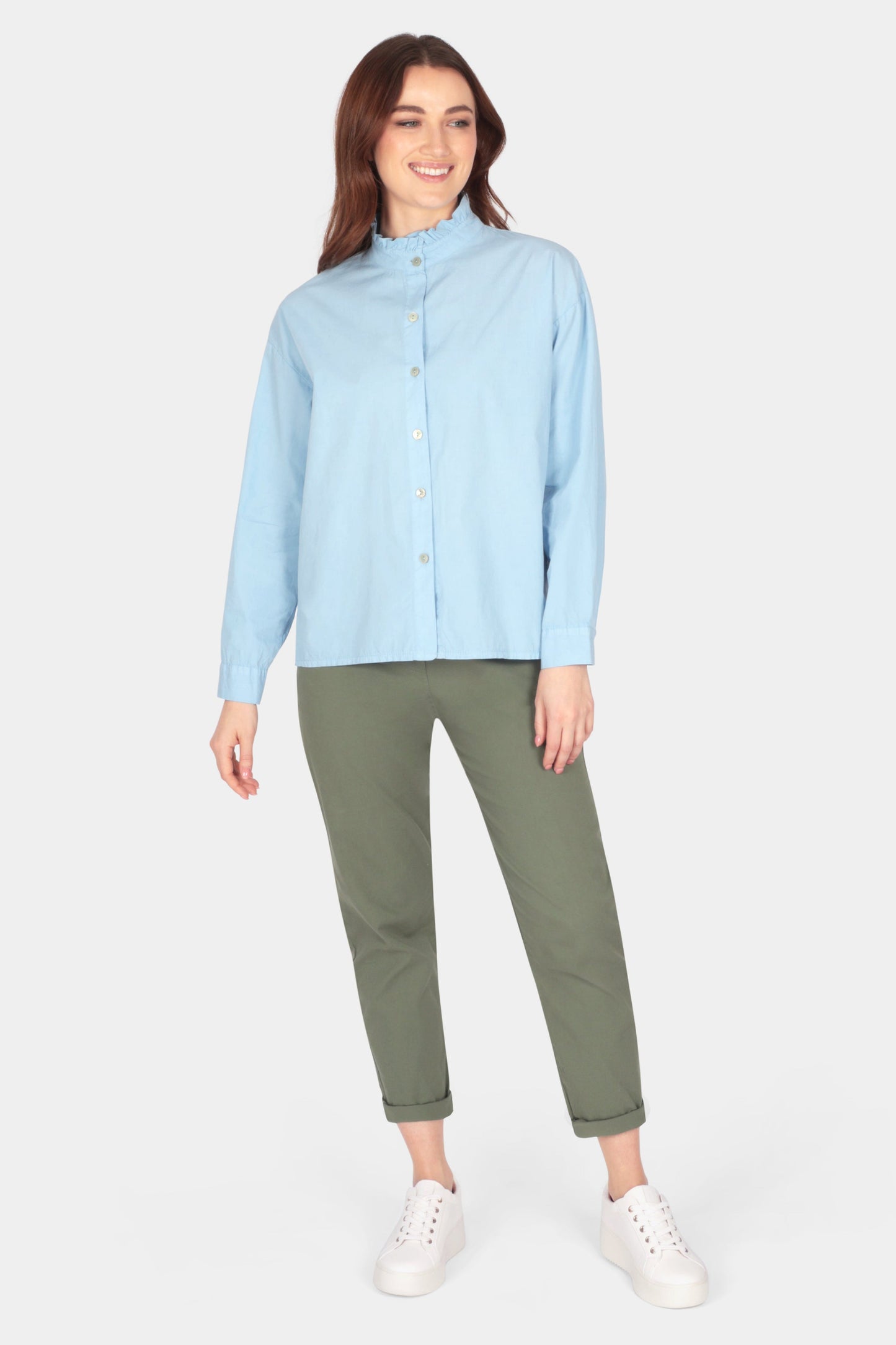 Frill Neck Cotton Blouse