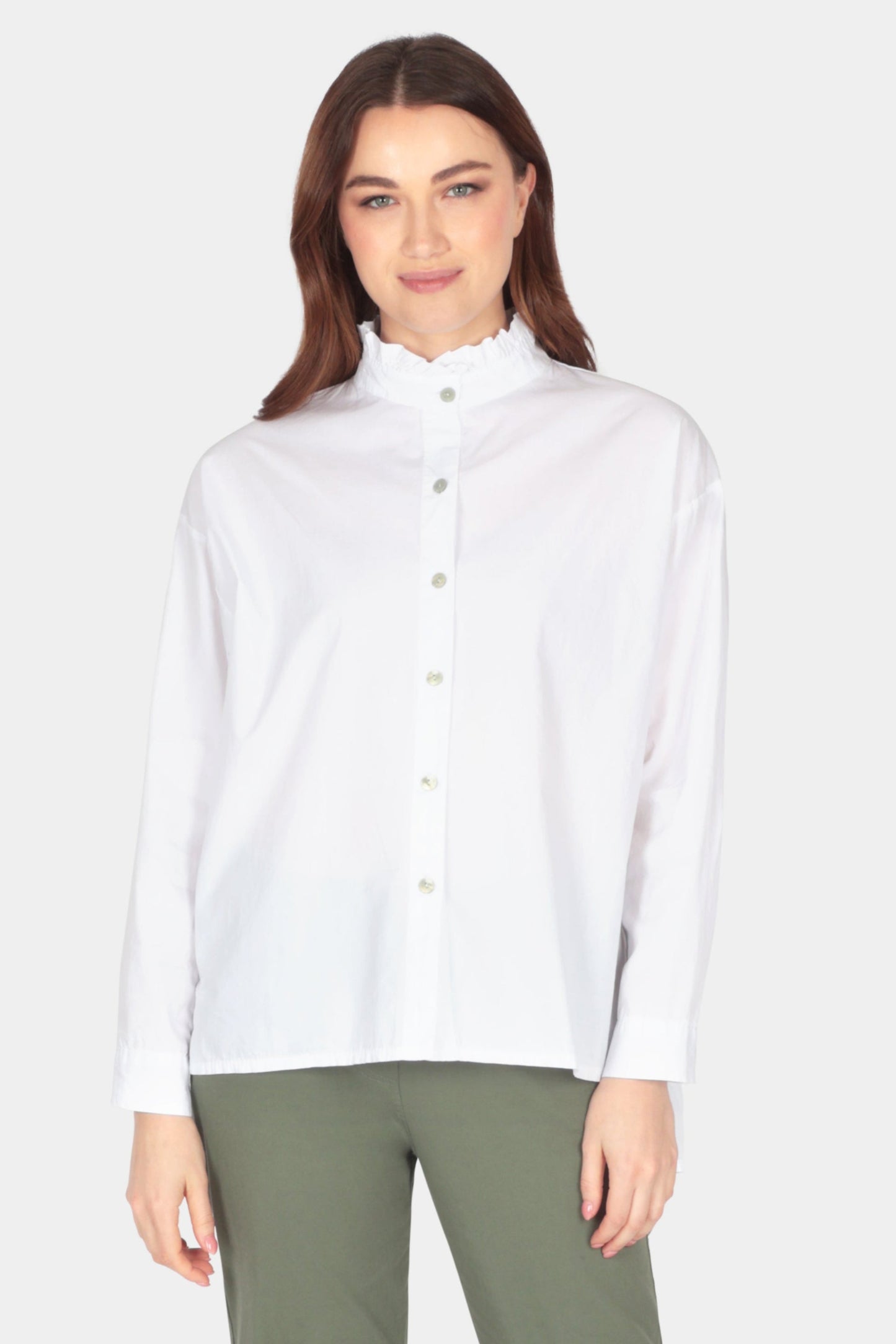 Frill Neck Cotton Blouse