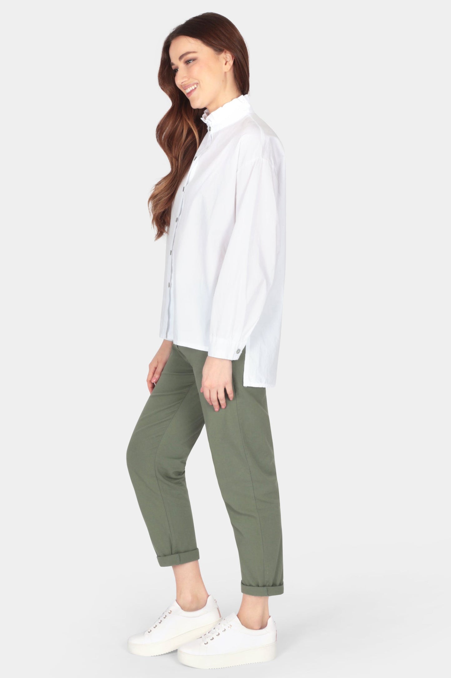 Frill Neck Cotton Blouse