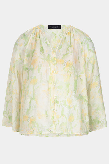 Tie-Dye Flute Sleeve Print Blouse