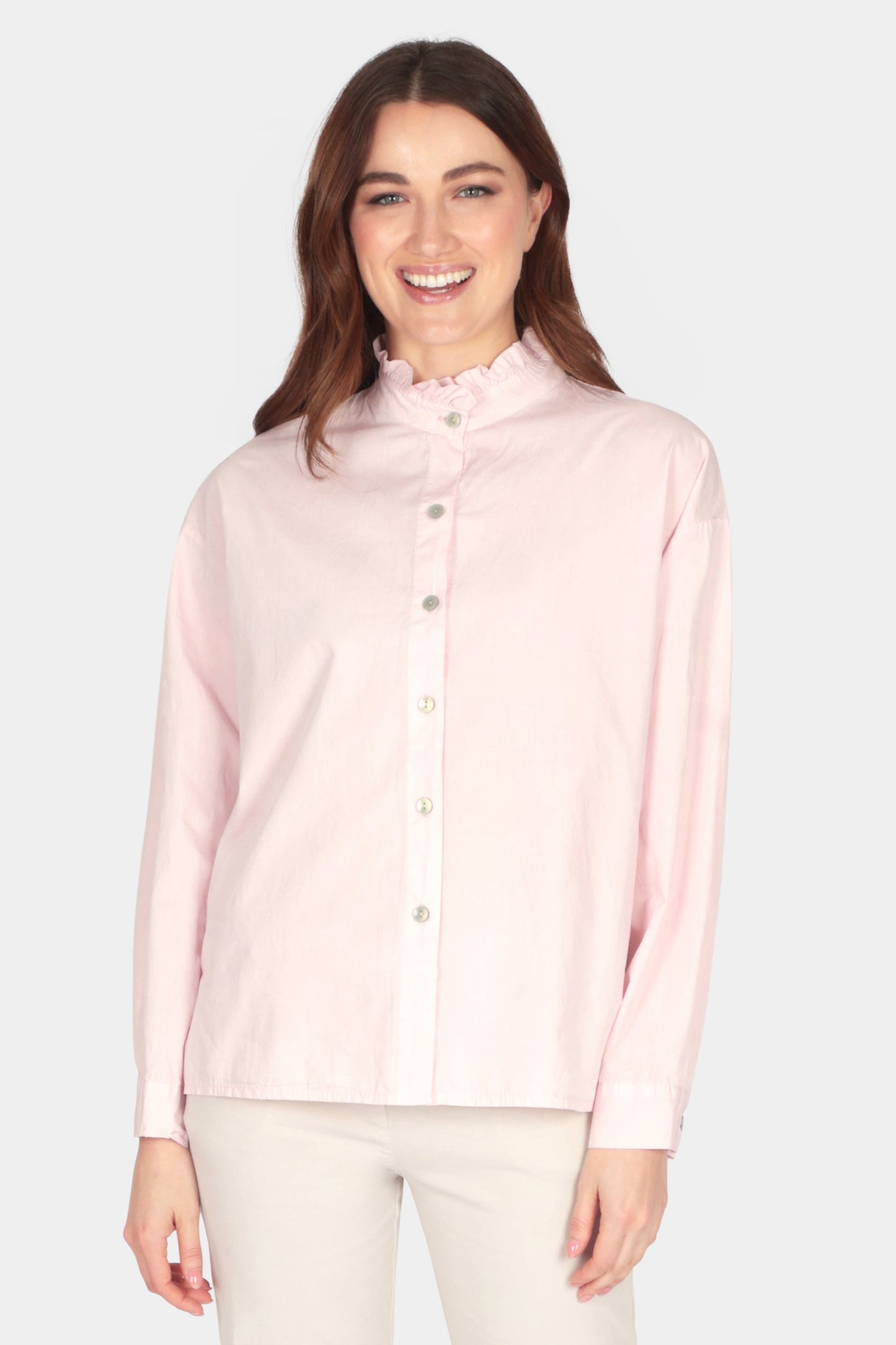 Frill Neck Cotton Blouse