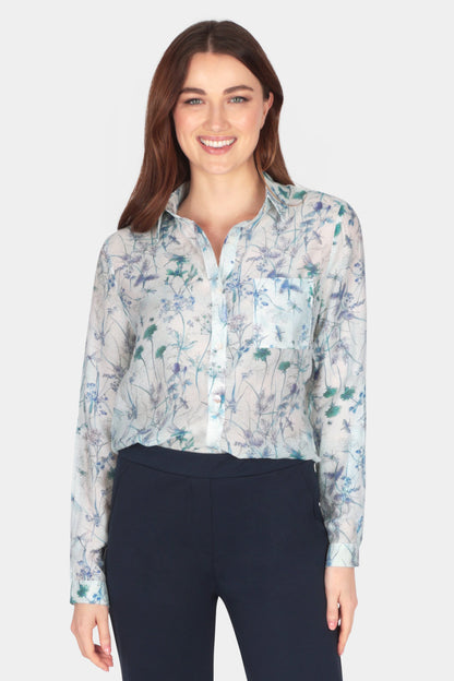 Corn Flower Print Collar Blouse