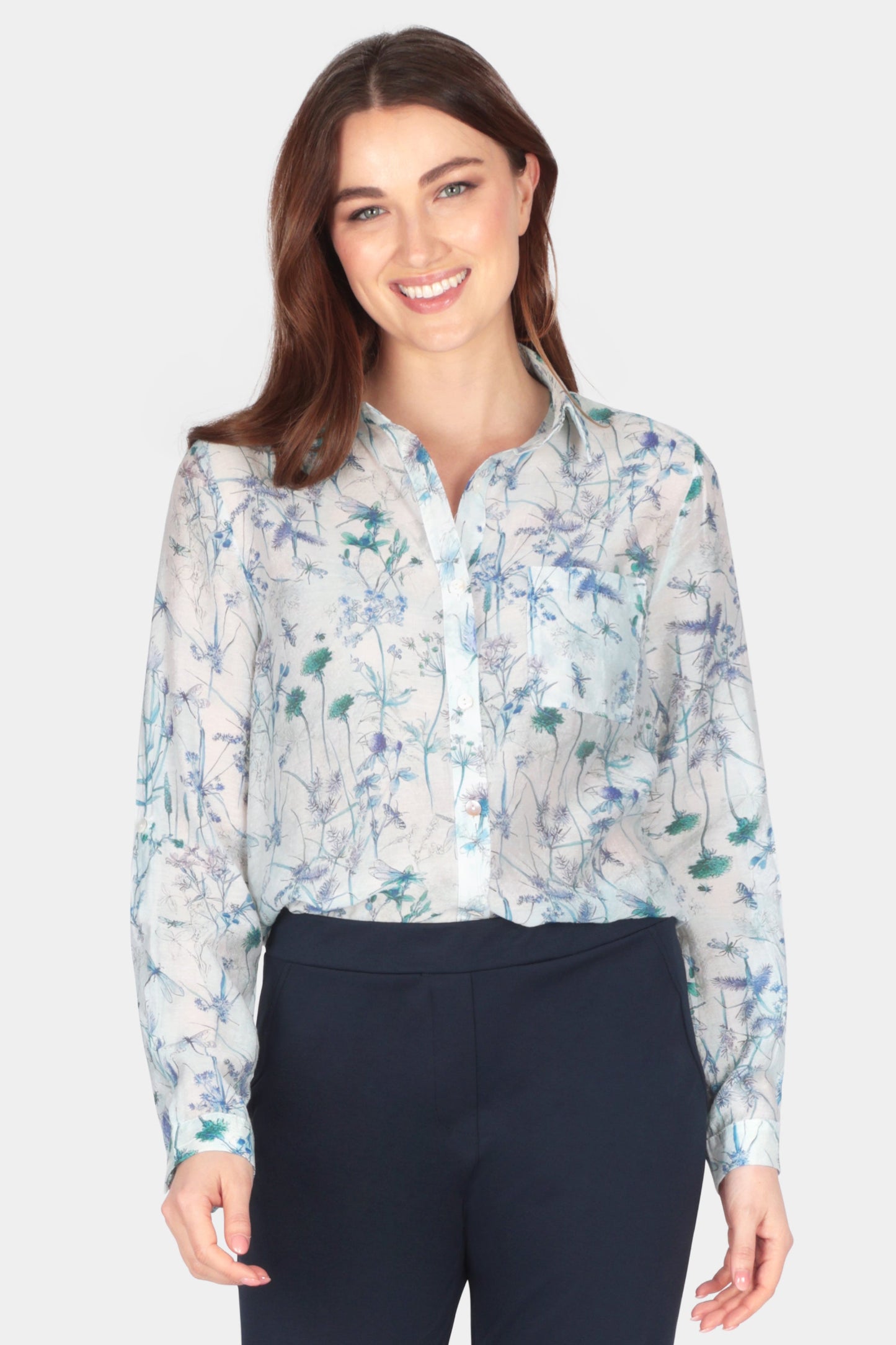 Corn Flower Print Collar Blouse