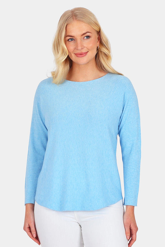 A sky blue soft yarn classic shape single ply light slash neck spring summer cloud knitwear womens jumper 

Penny Jumper (Poppy lightweight) - Fenella 