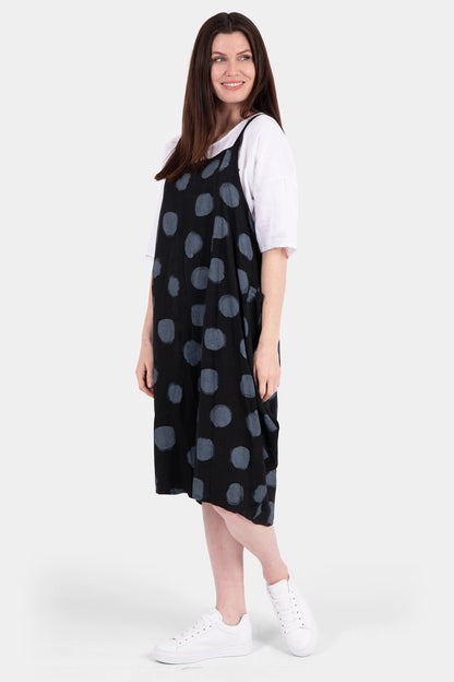 Polka Dot Pinafore Linen Dress