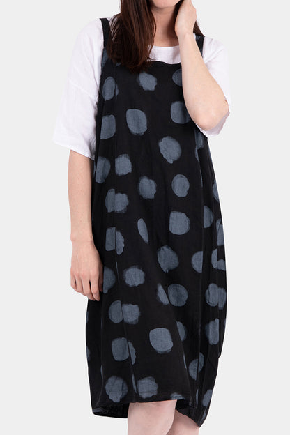 Polka Dot Pinafore Linen Dress