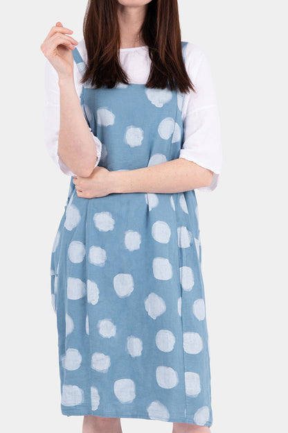 Polka Dot Pinafore Linen Dress