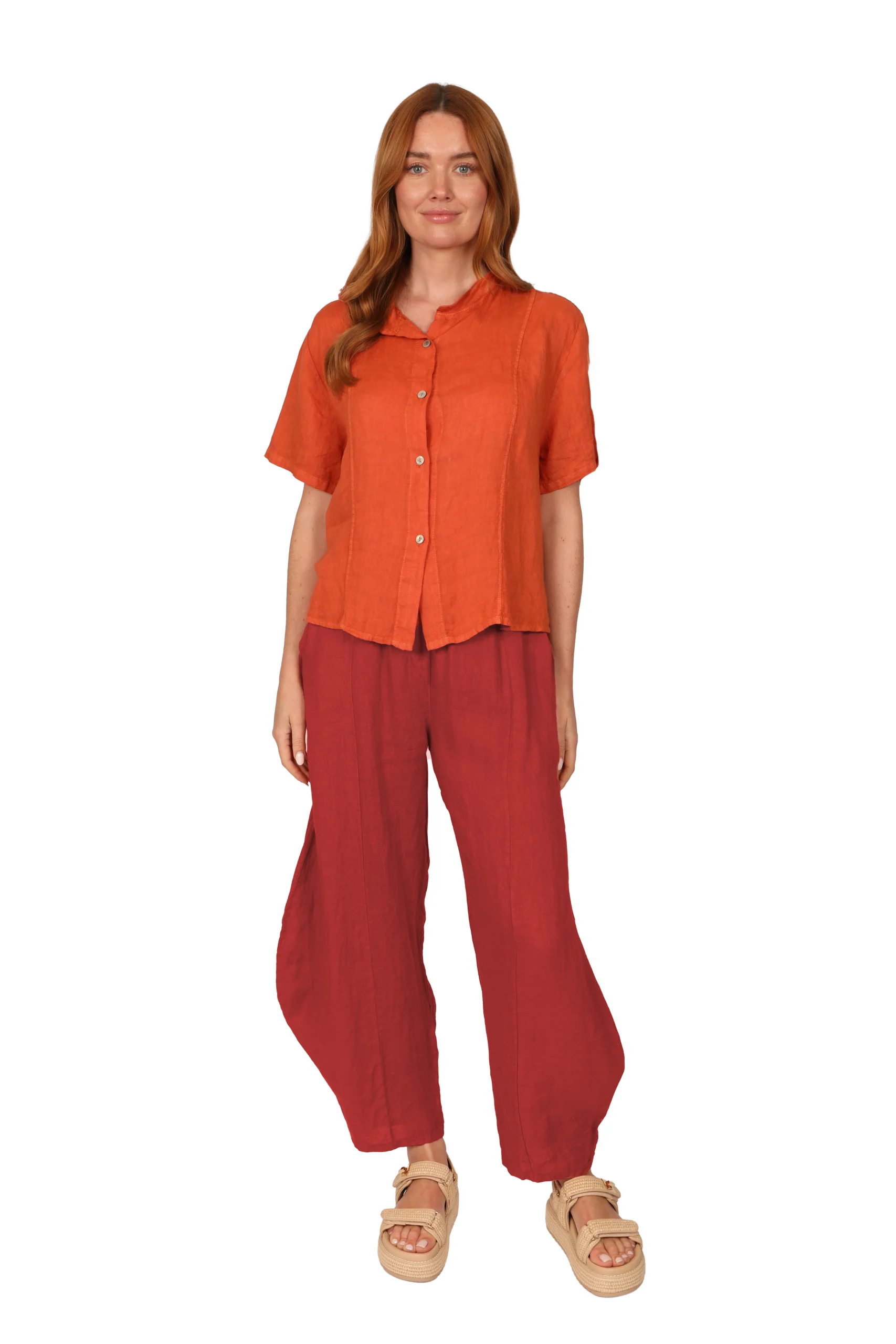 BUD Trouser - Womens Linen Trouser in Cherry Red front - made in Italy