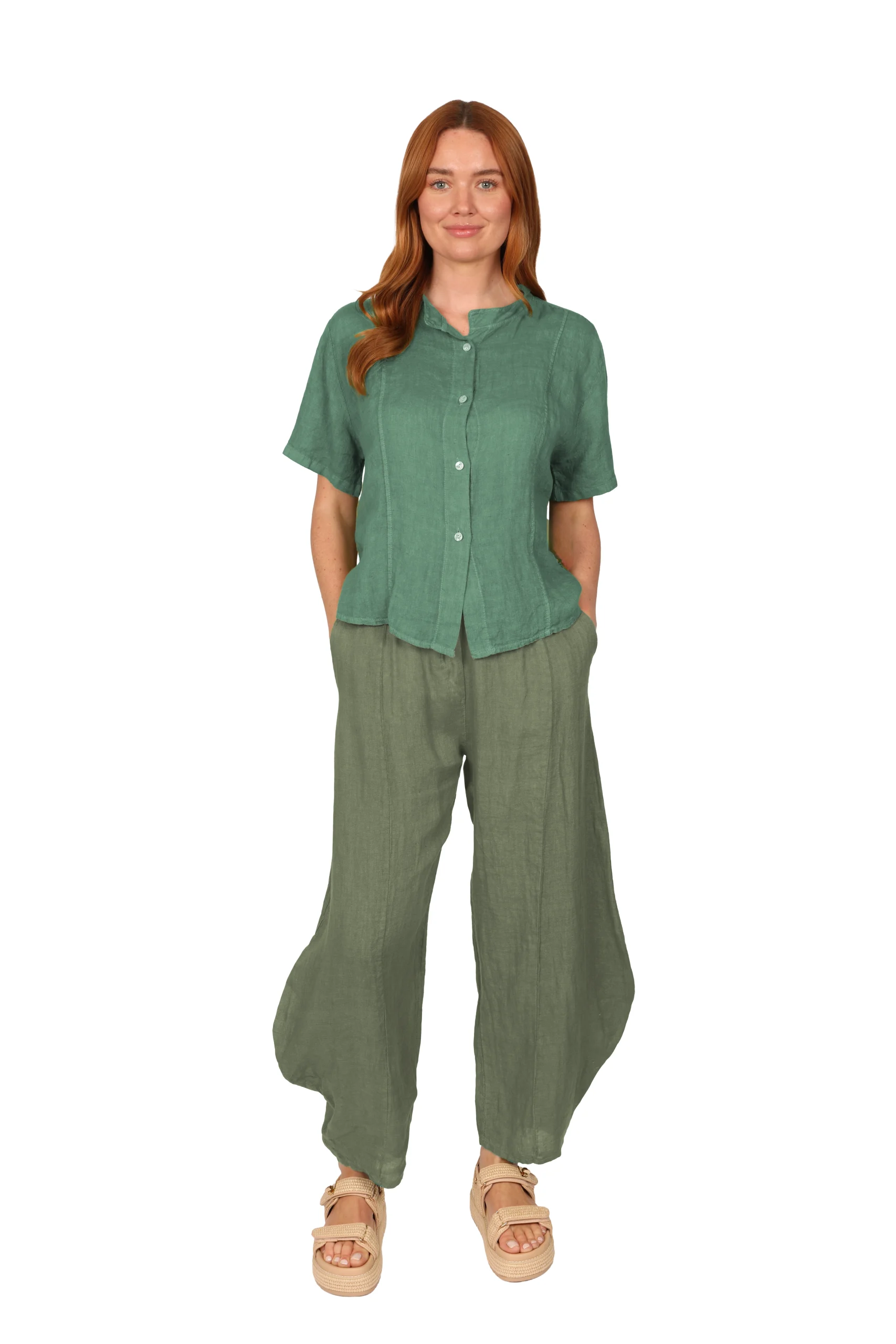 BUD Trouser - Womens Linen Trouser in Karki front - made in Italy