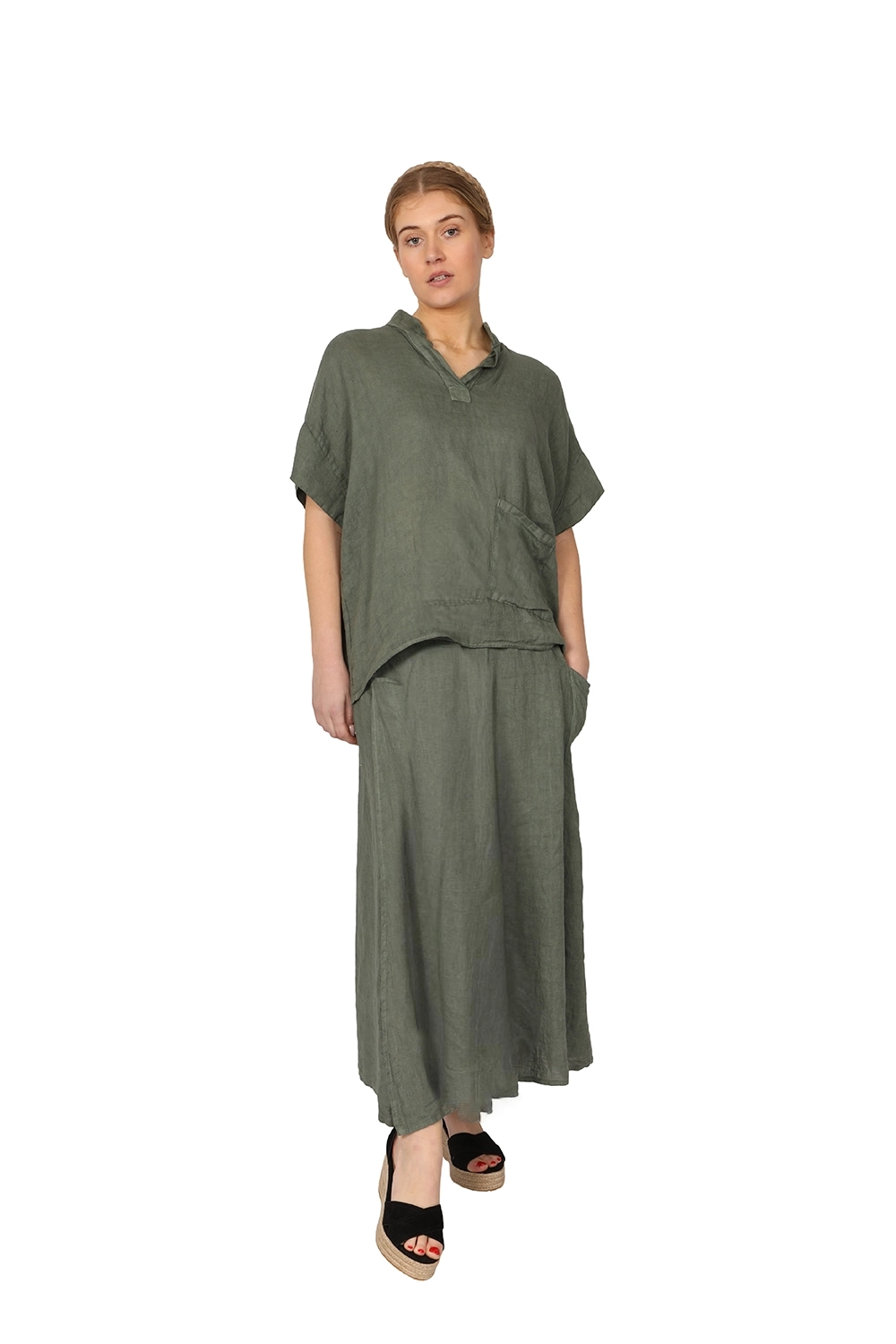 Alyssa - Womens Linen Top in Khark front - made in Italy