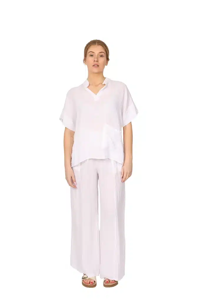 Alyssa - Womens Linen Top in white front - made in Italy