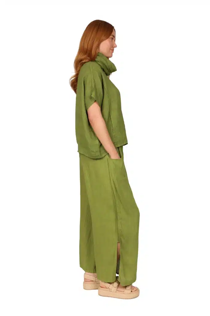 FLEUR Trouser - Womens Linen Trouser in Kiwi front - made in Italy
