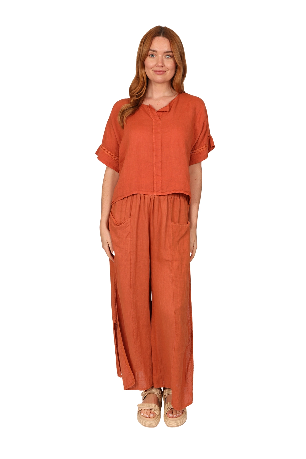 FLEUR Trouser - Womens Linen Trouser in Terracota front - made in Italy