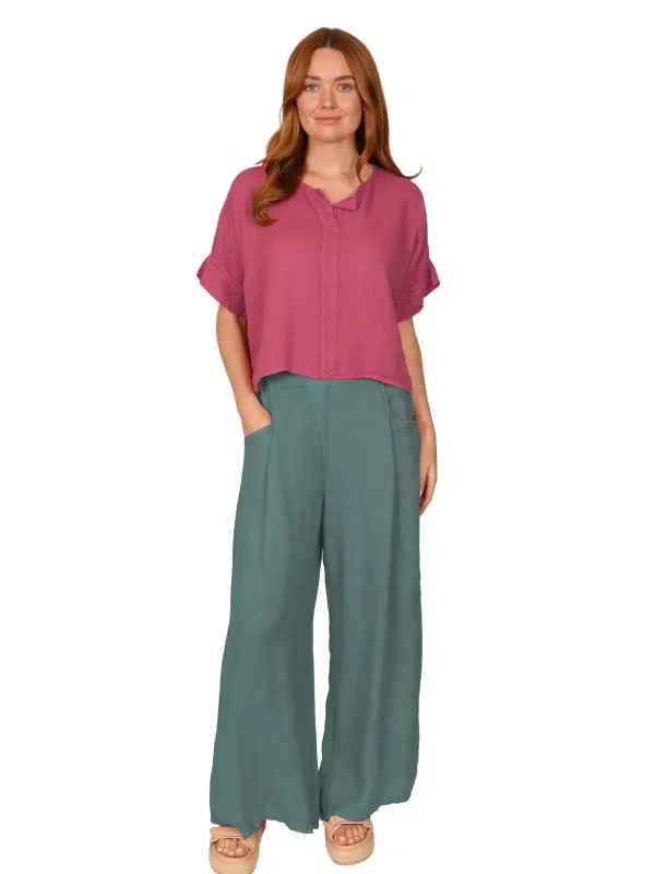 QUILL Trouser - Womens Linen Trouser in Sea Green front - made in Italy