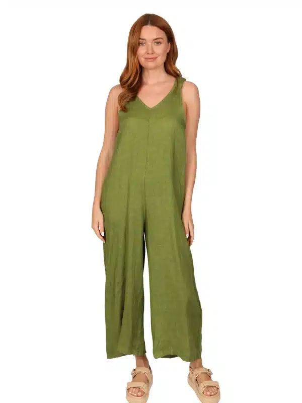 SOMA Linen Jumpsuit - Womens Linen Dungaree in Wiki front - made in Italy