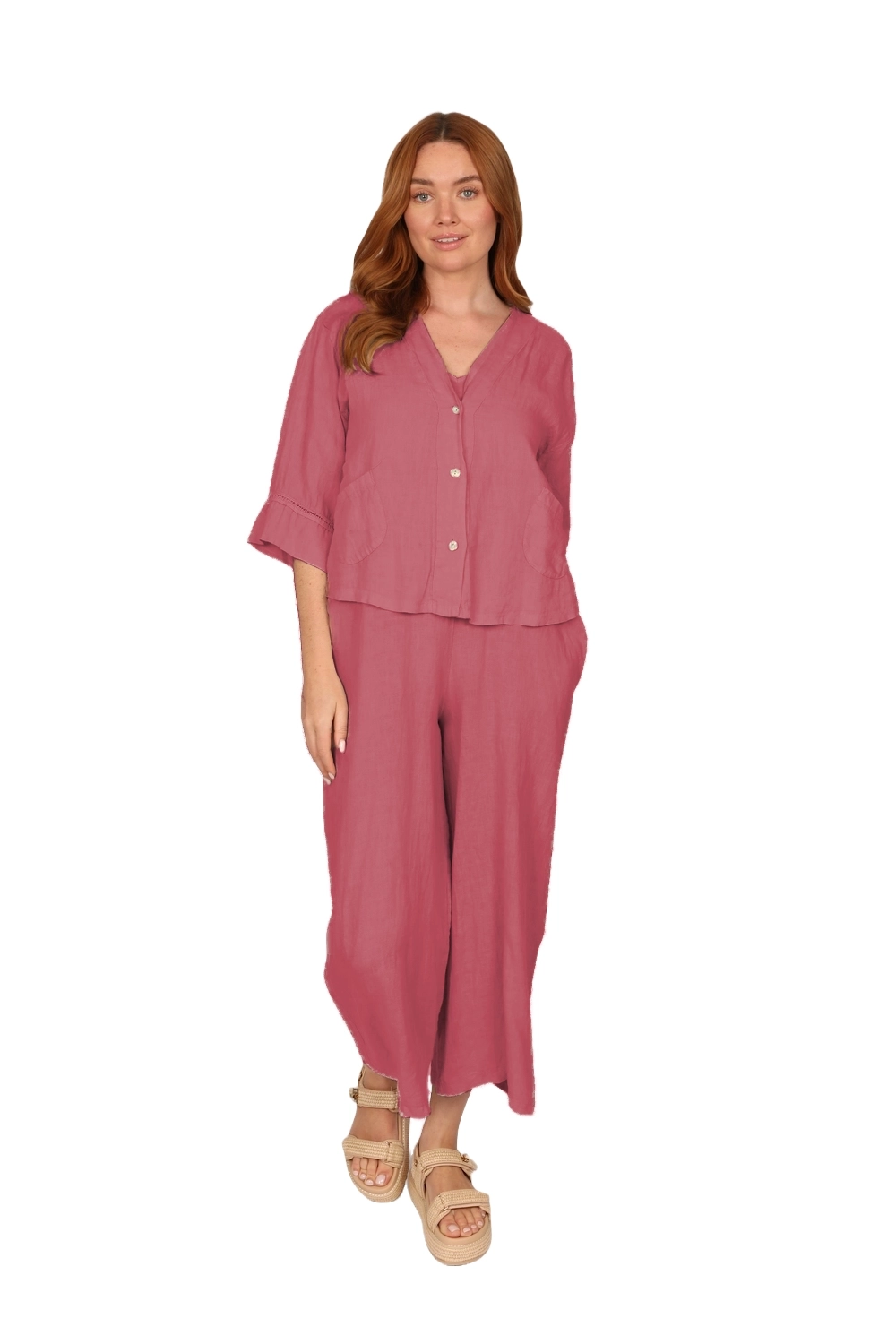 CYNTHIA Linen Jacket - Womens Linen Jacket in Deep Rose front - made in Italy